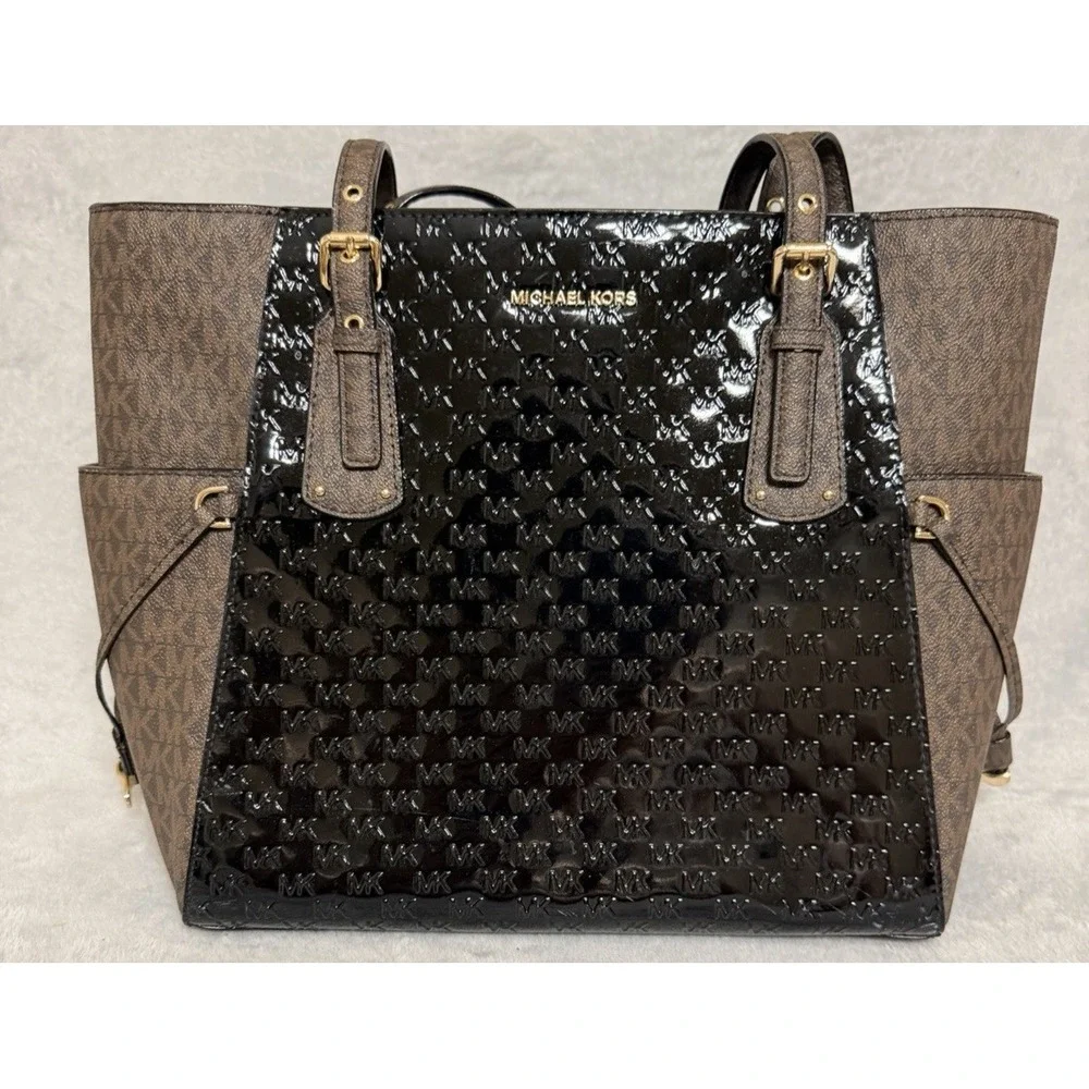 Michael Kors Voyager East West Tote Black Brown Purse Shoulder Bag NEW $258